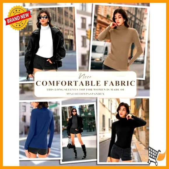 Women's Turtleneck Thermal Tops 5-Pack Cotton Blend Base Layer Long Sleeve - Picture 6 of 7